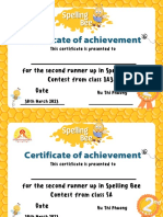 Spelling Bee Certificate of Achievement