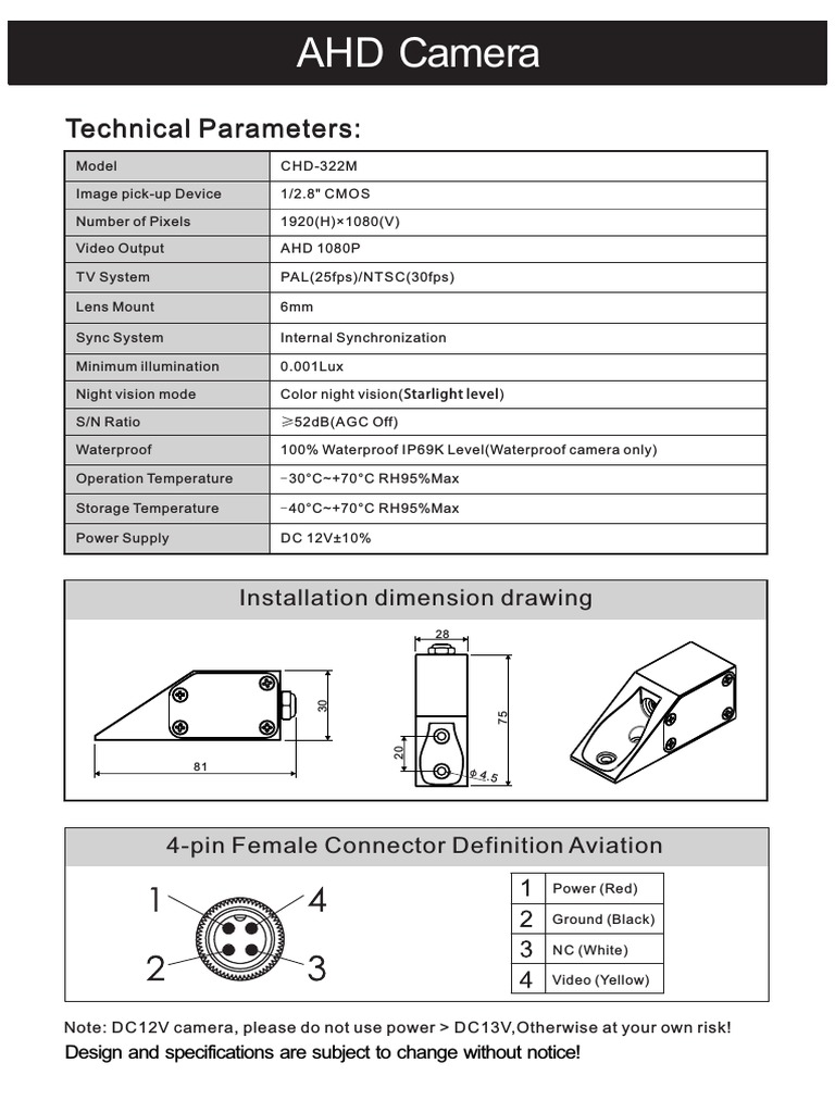 AHD 1080P Camera Installation Guide | PDF