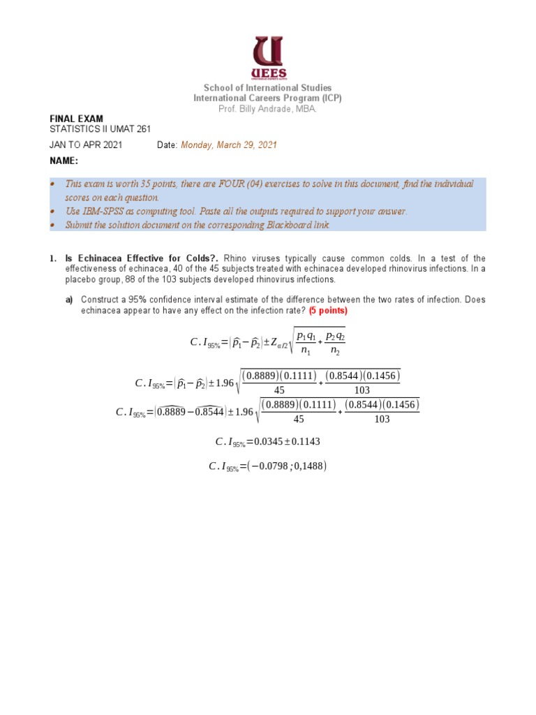 Statistics II Final Exam 2021 | PDF | Statistical Significance ...