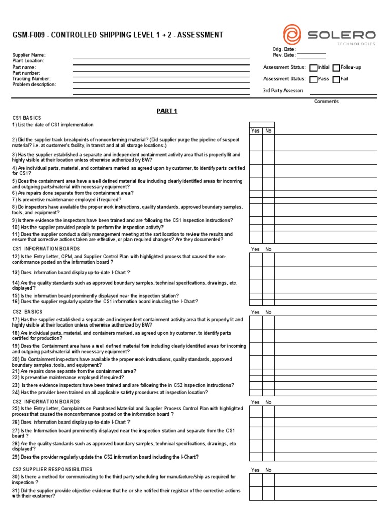 Controlled Shipping Assessment Overview | PDF | Specification ...