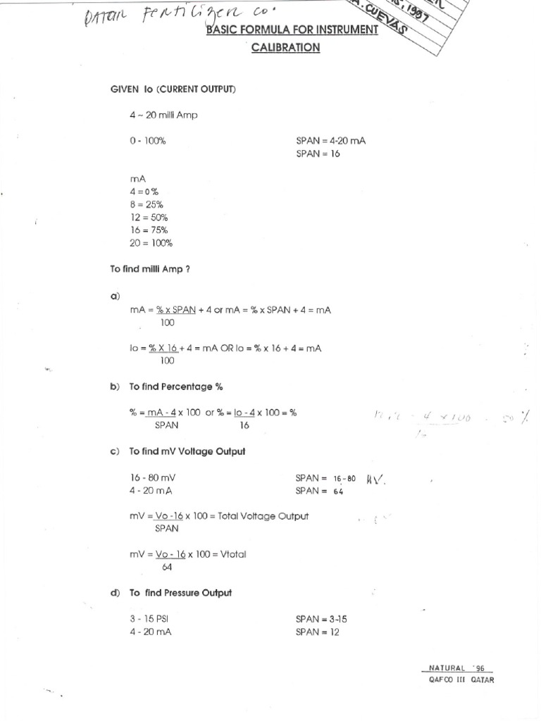 Calibration Formulas PDF Electrical Engineering Electricity