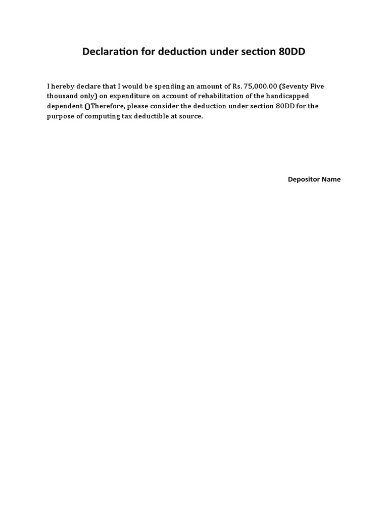 Declaration for Deduction Under Section 80DD PDF