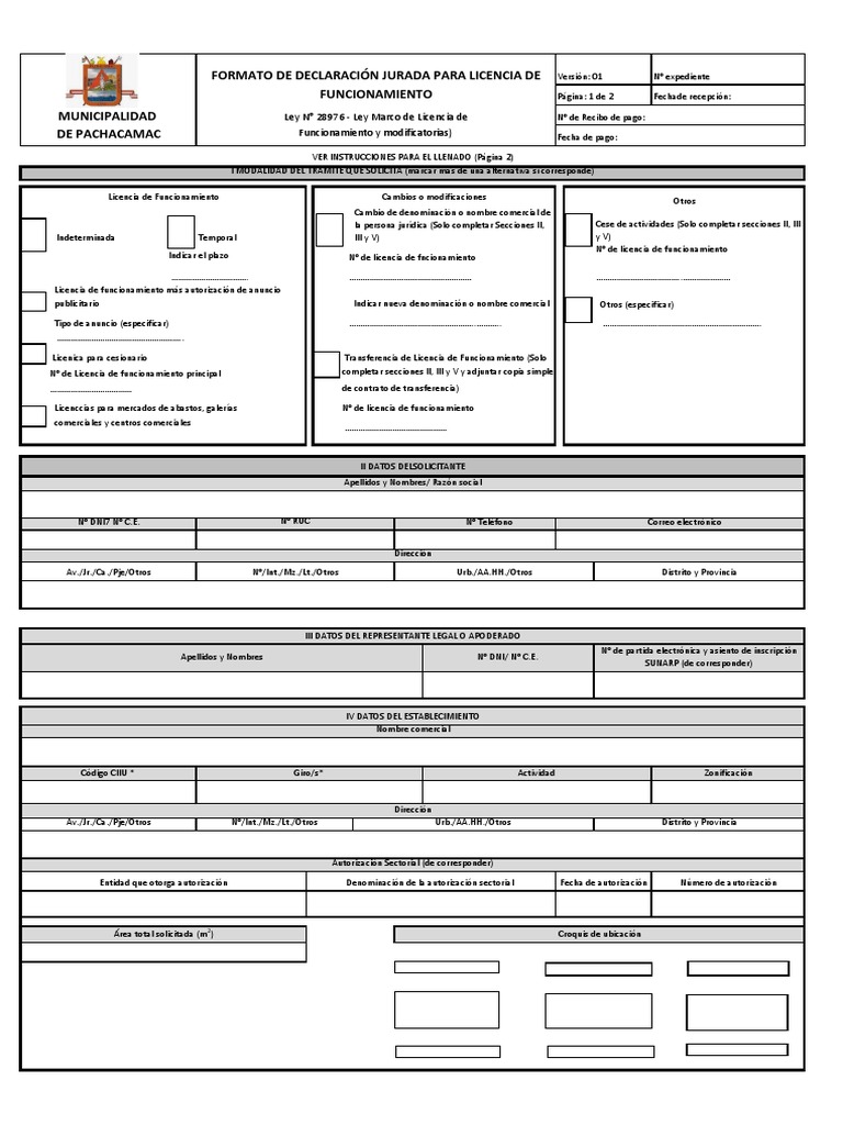 Formato de Declaracion Jurada para Licencia de Funcionamiento | PDF