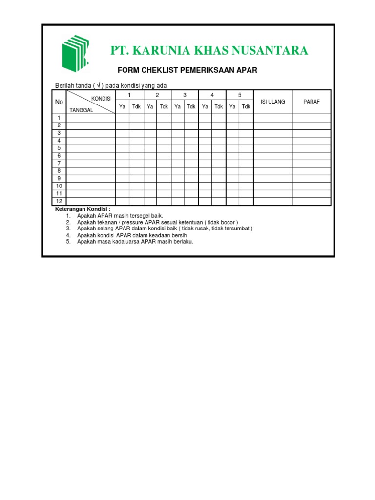 Form Checklist Pemeriksaan APAR | PDF