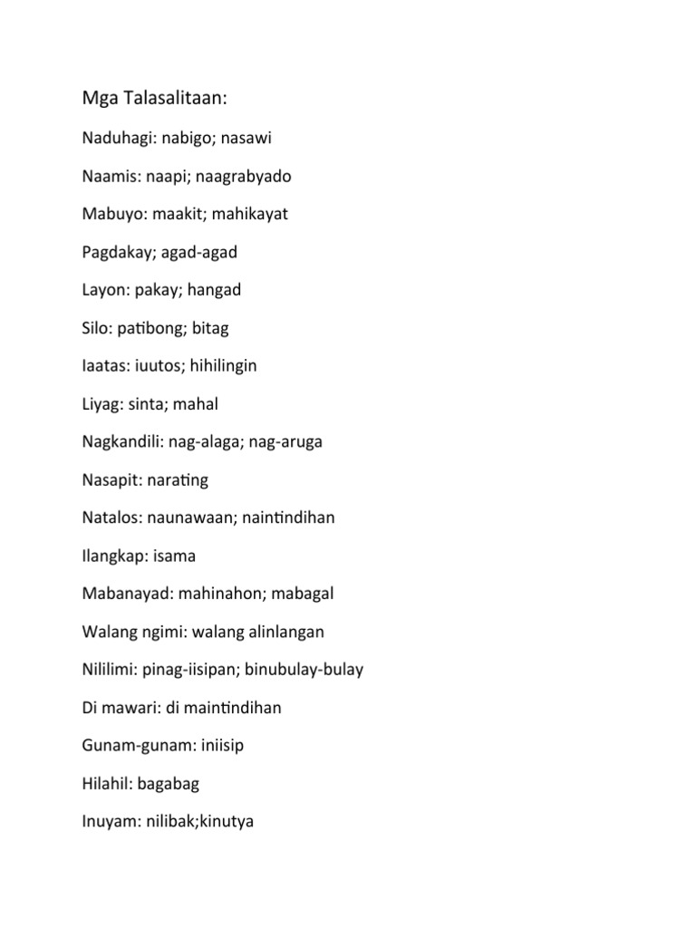 Mga Talasalitaan Filipino Reporting | PDF