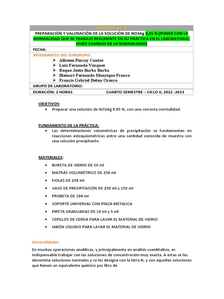 PRÁCTICA No 8 | PDF | Valoración | Química