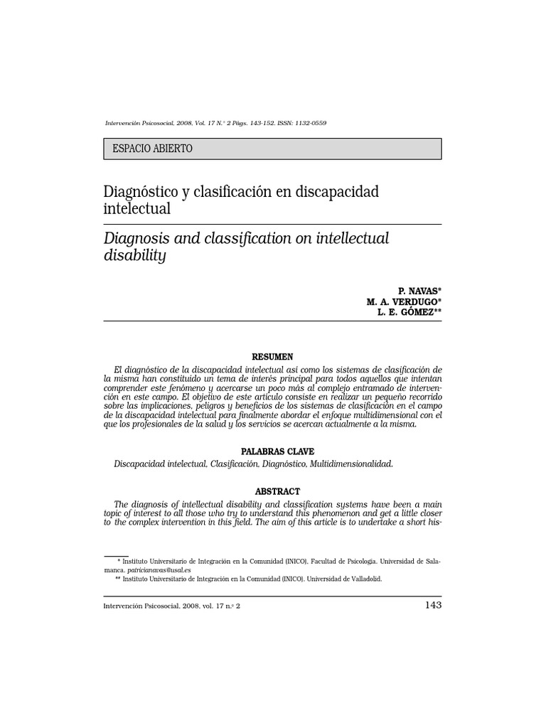 Diagnóstico y Clasificación de La Discapacidad Intelectual | PDF ...