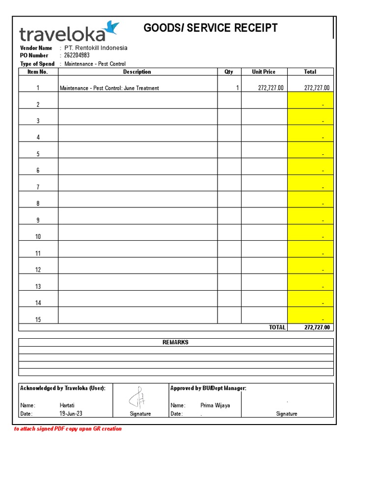 GR Form Rentokill - XLSX - Internal Form | PDF