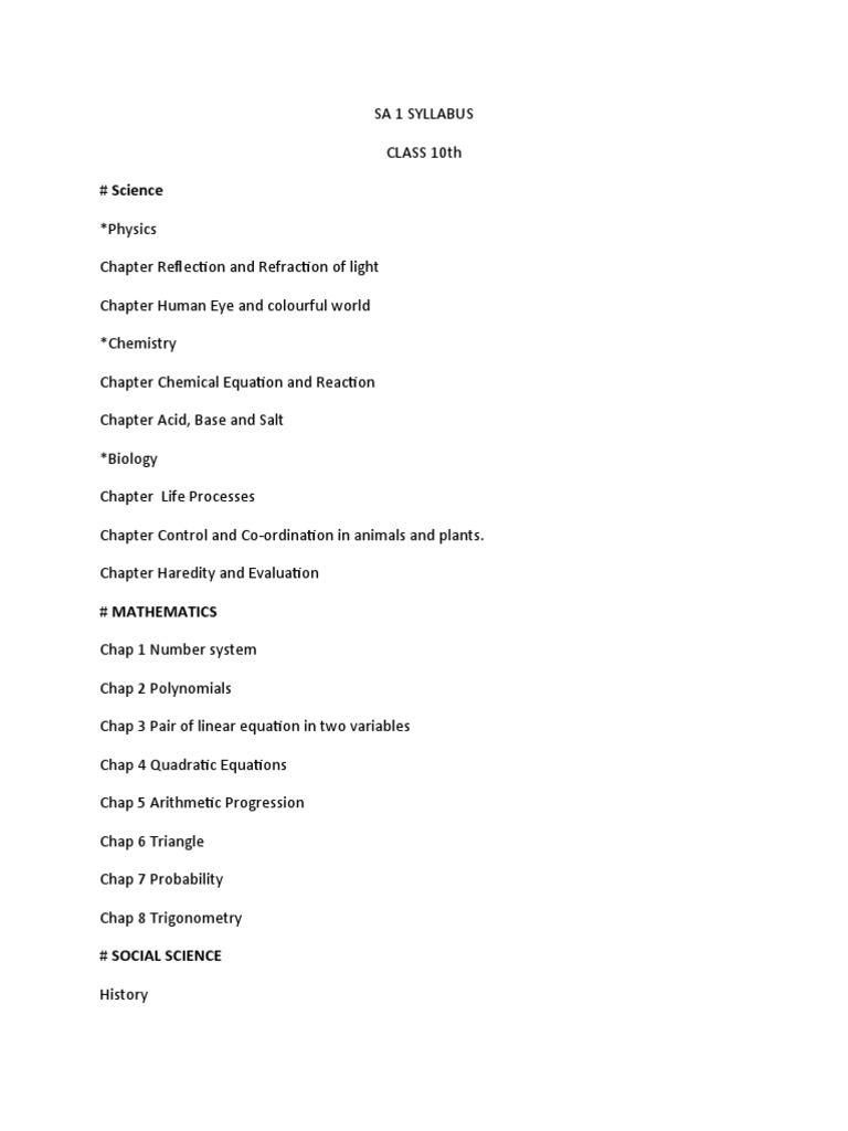 SA 1 SYLLABUS Class 10-WPS Office | PDF