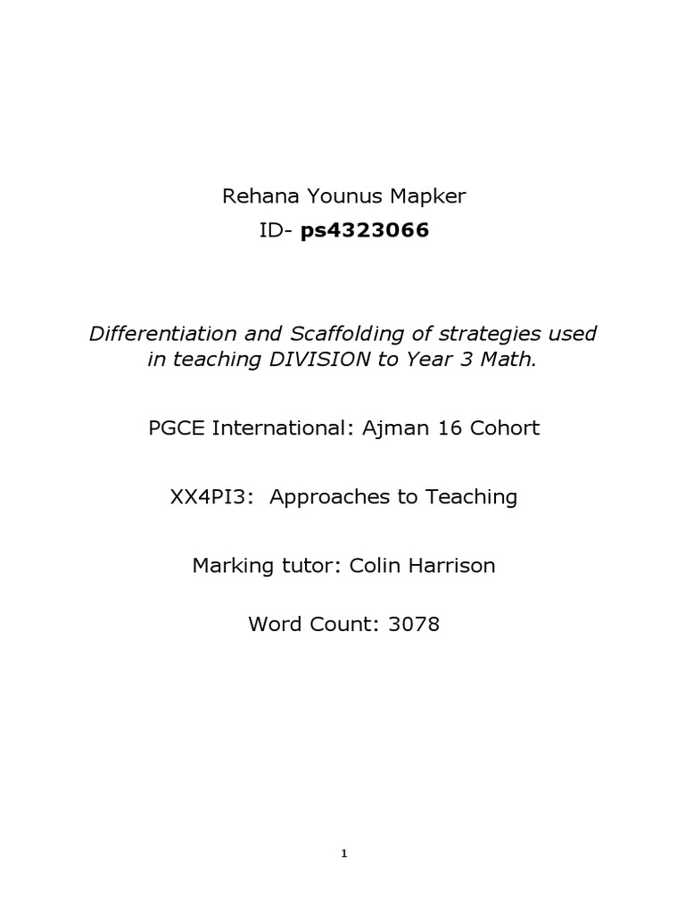 Differentiation and scaffolding of strategies used in teaching division
