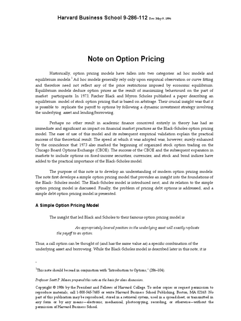Harvard Case Study. PDF BlackScholes Model Option (Finance)