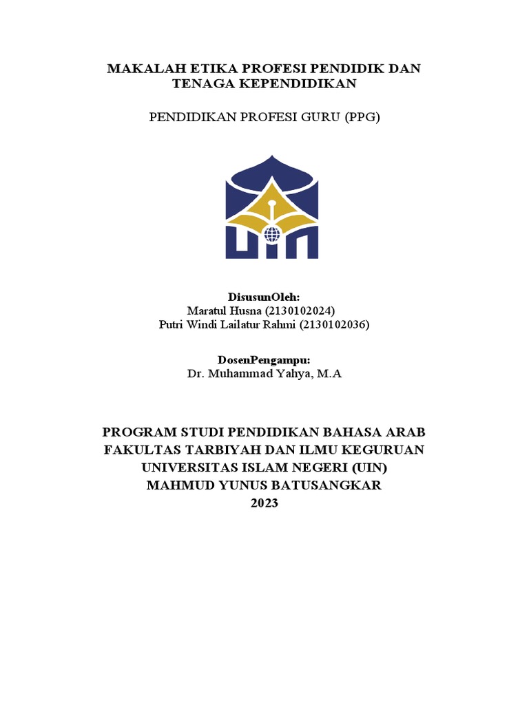 MAKALAH ETIKA PROFESI PENDIDIK DAN TENAGA KEPENDIDIKAN KELOMPOK 5 FIKS ...