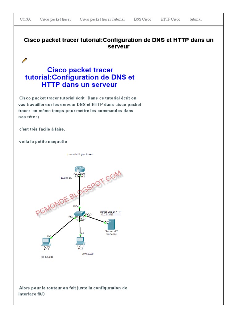 Cisco Packet Tracer Tutorial Configuration de DNS Et HTTP Dans Un ...