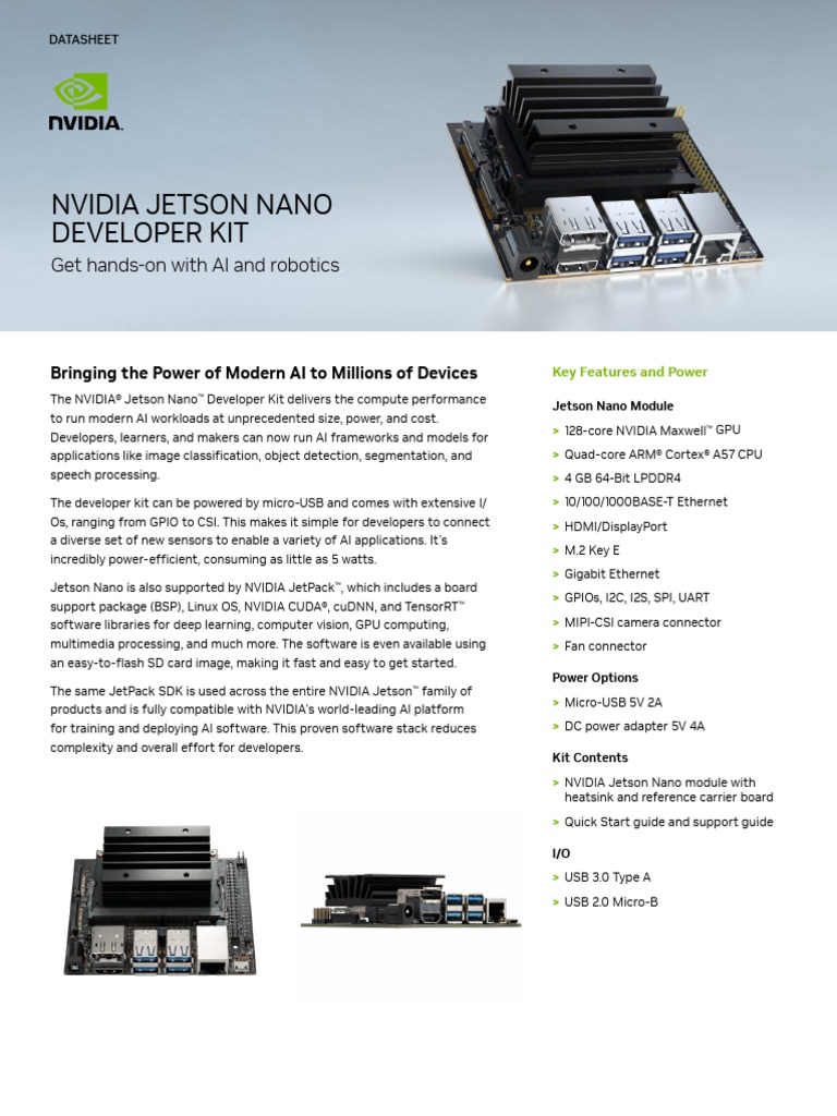 Nvidia Jetson Nano Developer Kit: Get Hands-On With AI and Robotics | PDF