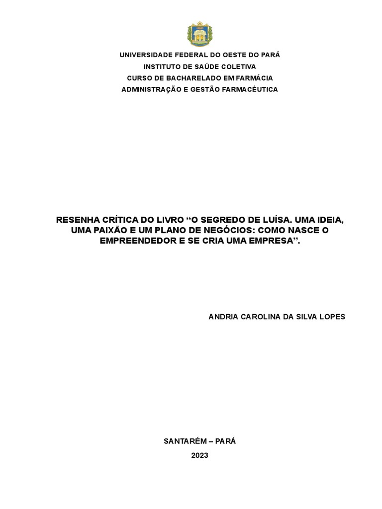 Resenha o segredo de luisa andria 2023 pdf