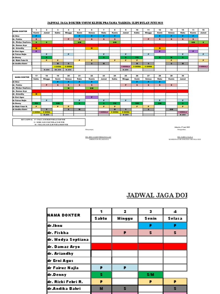 Jadwal Dokter Klinik Yakrija Slipi Juni 2023 | PDF