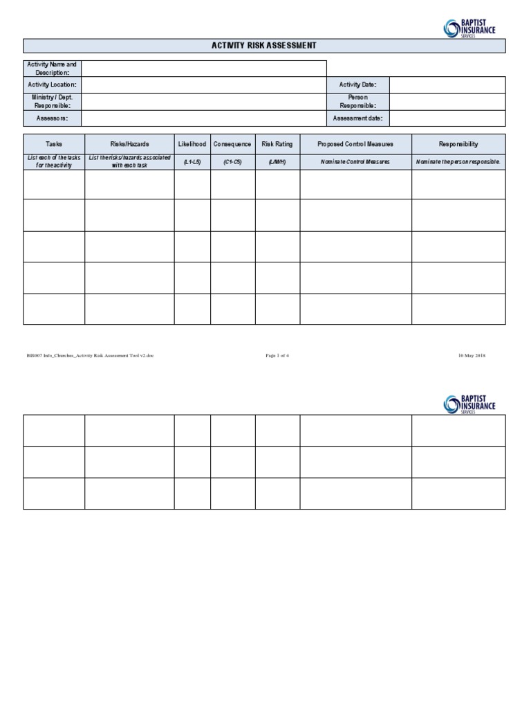 Church Activity Risk Assessment Tool | PDF | Risk | Risk Assessment