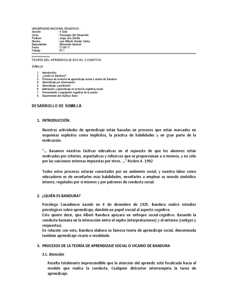 Universidad Nacional de Música PDF Aprendizaje Comportamiento