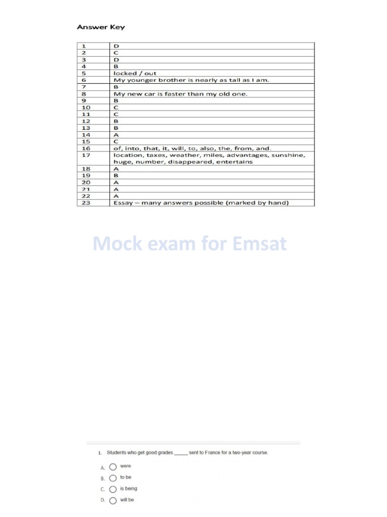 Mock Exam For Emsat | PDF
