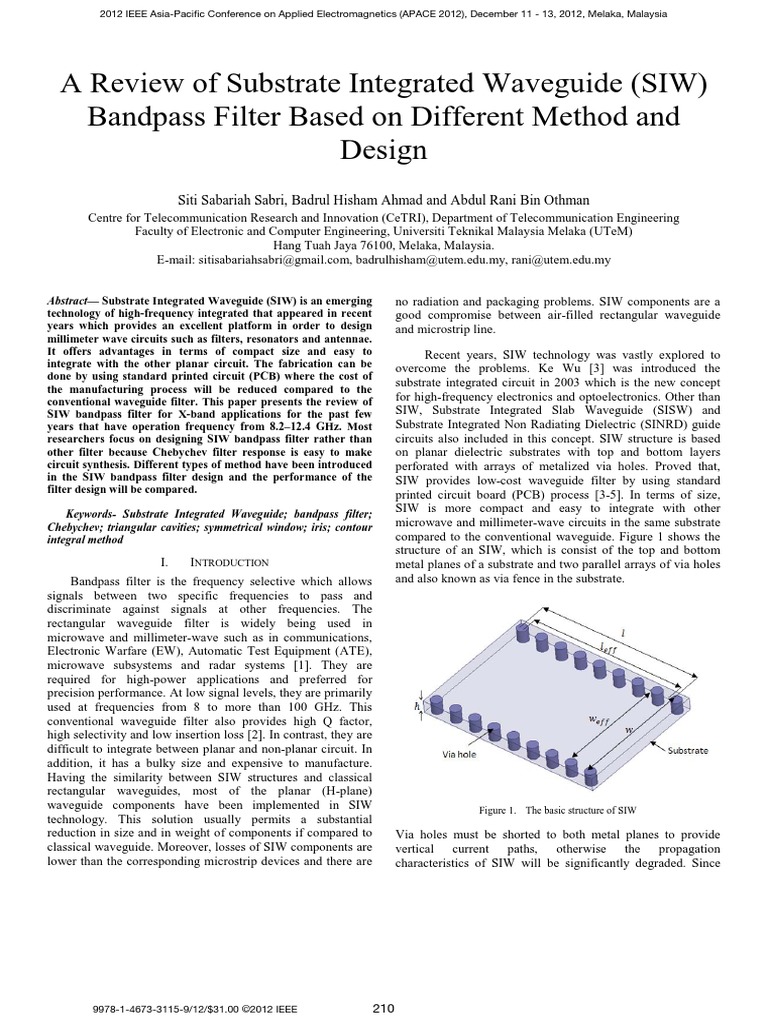 SIW Bandpass Filter Review for X-Band | PDF | Waveguide | Electrical ...