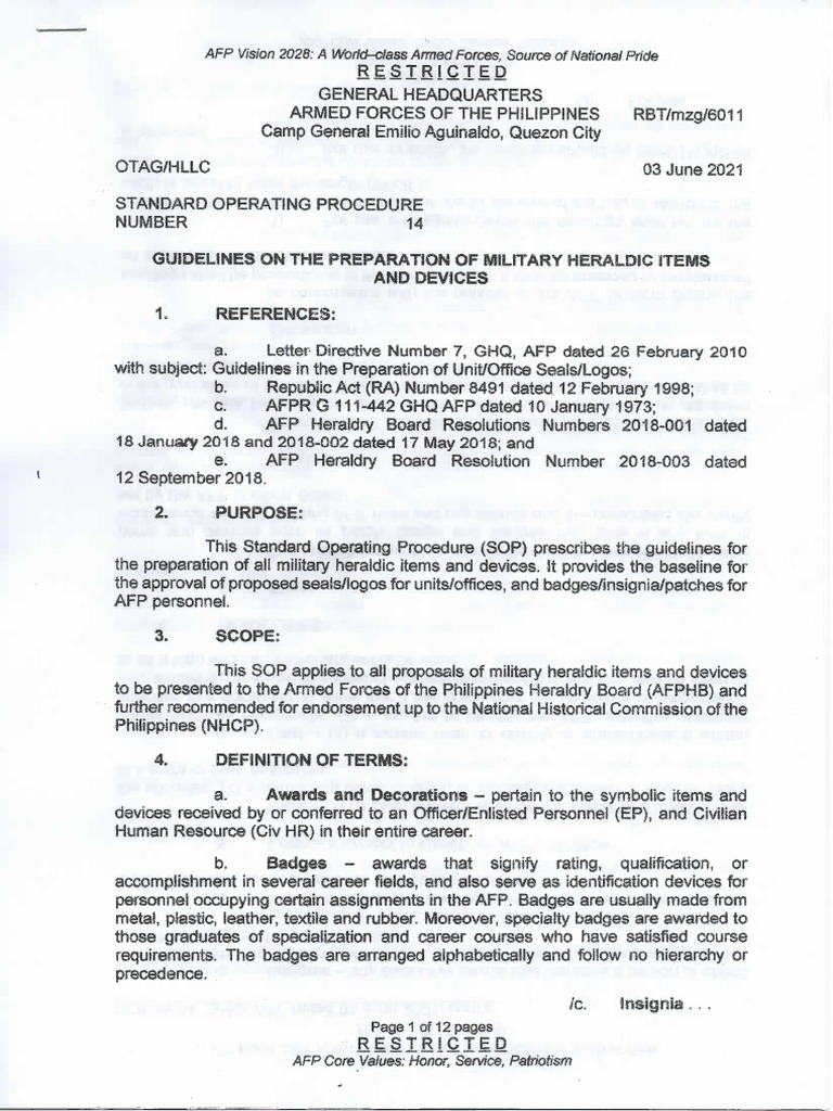 GHQ AFP, SOP NR 14 Guidelines On The Preparation of Military