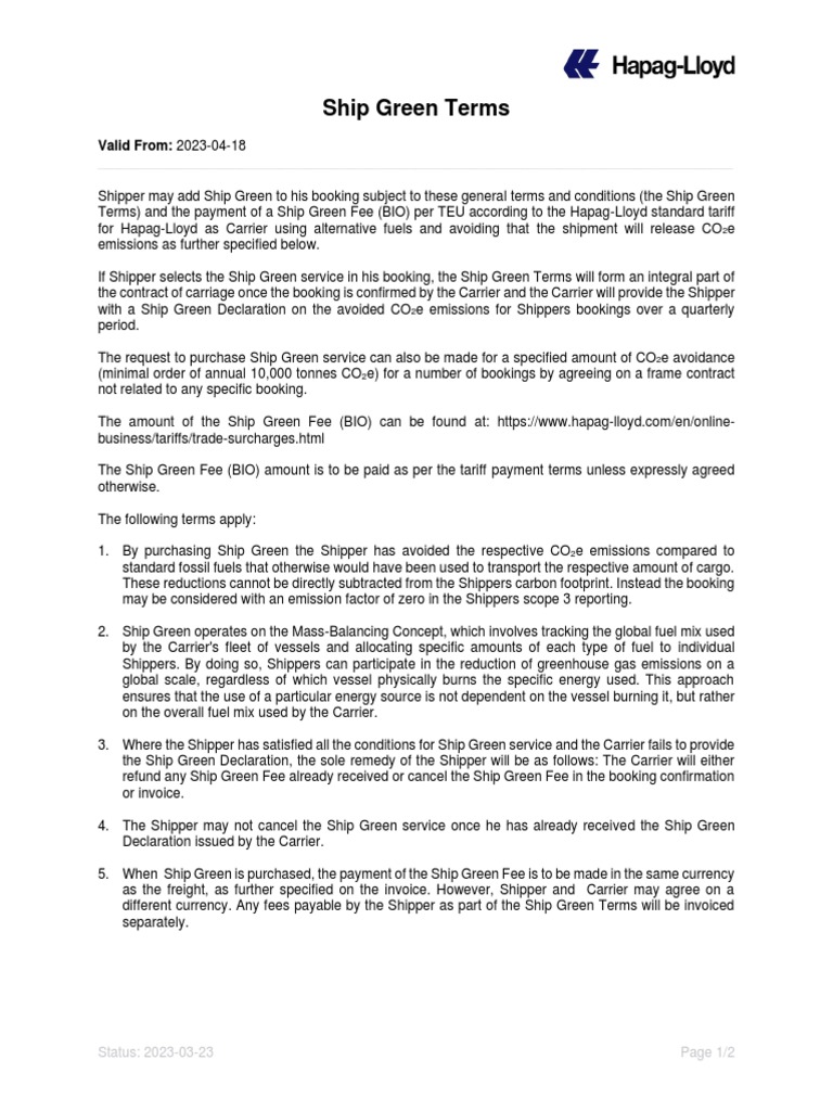 Hapag LloydShipGreenTerms | PDF