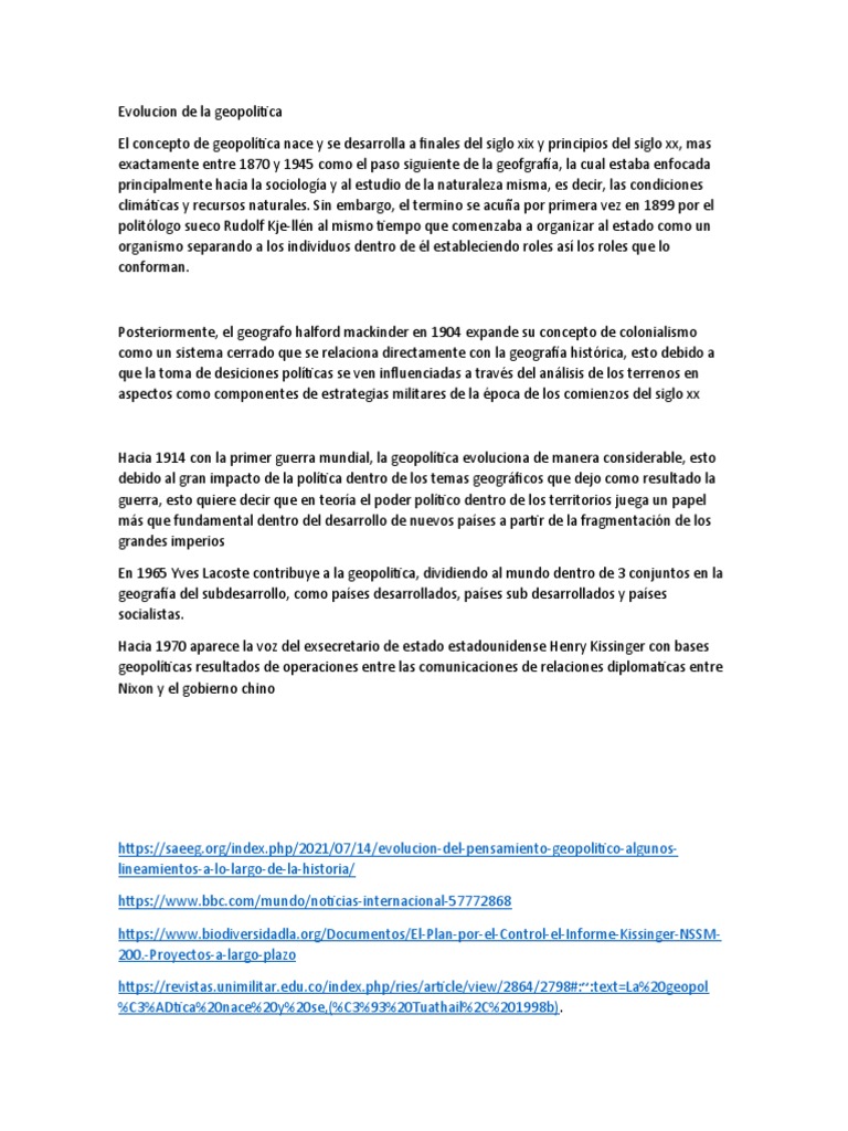 Evolucion de La Geopolitica | PDF | Geopolítica | Políticas globales