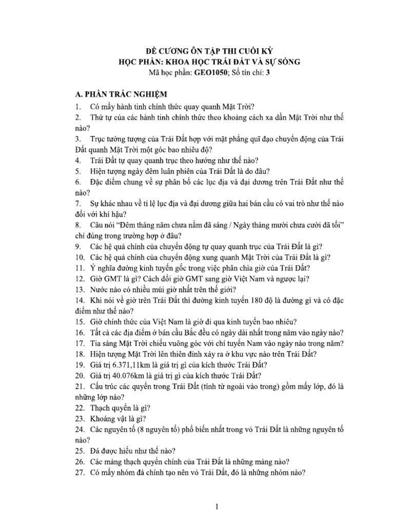 Huong Dan On Thi Phan Trac Nghiem-GEO1050 | PDF