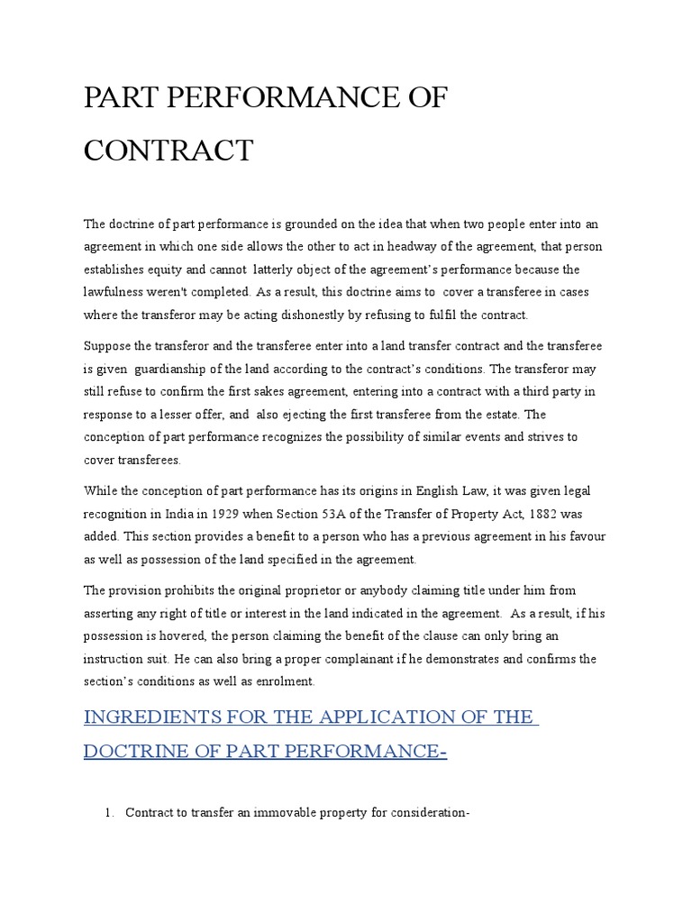 Doctrine of Part Performance Explained | PDF | Property | Deed