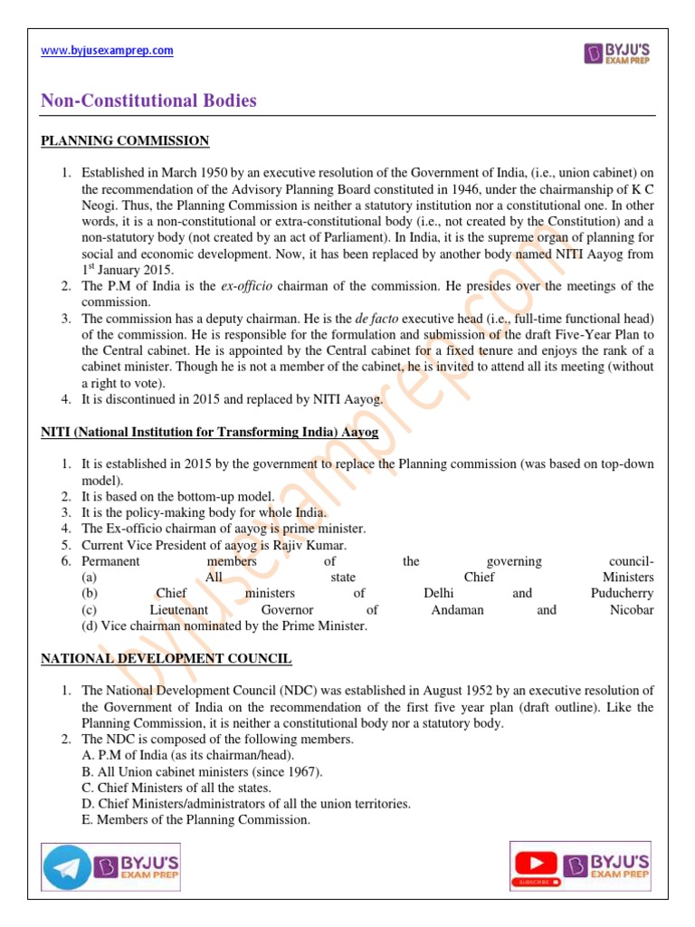 Statutory vs Non-Statutory Bodies in India | PDF | Politics