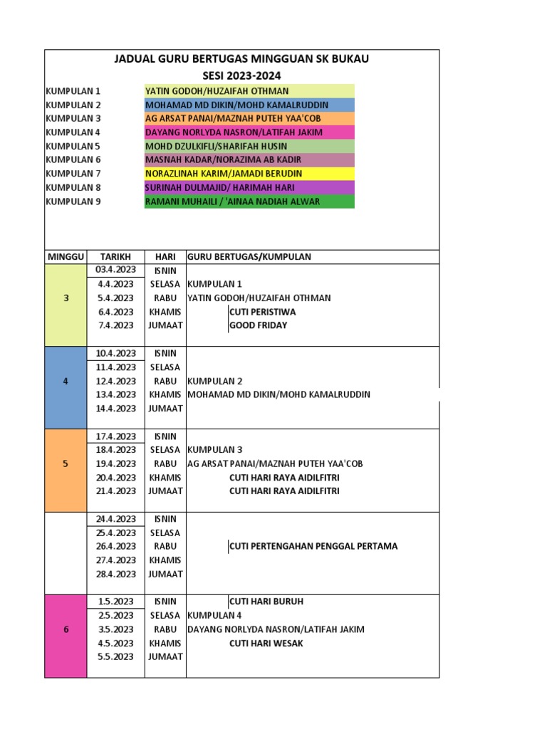 Jadual Bertugas Mingguan 2023 2024 Pdf