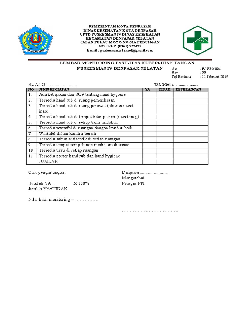 Form Ppi 001 Monev Fas Cuci Tangan Pdf