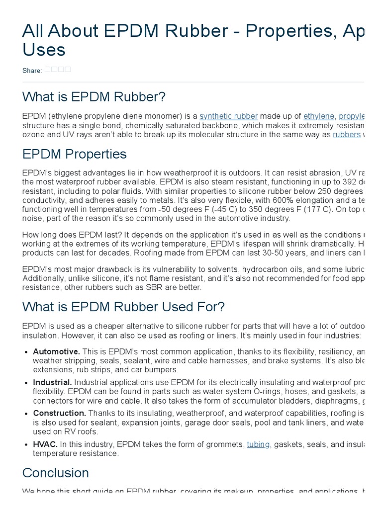 All About EPDM Rubber Properties, Applications and Uses PDF