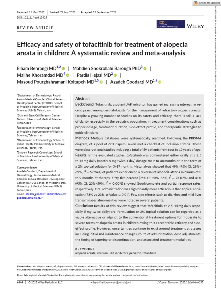 Efficacy and Safety of Tofacitinib For Treatment of Alopecia Areata in ...