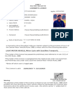 Learner'S Licence: Form 3 (See Rule 3 (A) and 13)