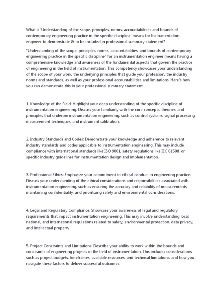 Instrumentation Engineer Professional Summary Guide | PDF | Engineering ...