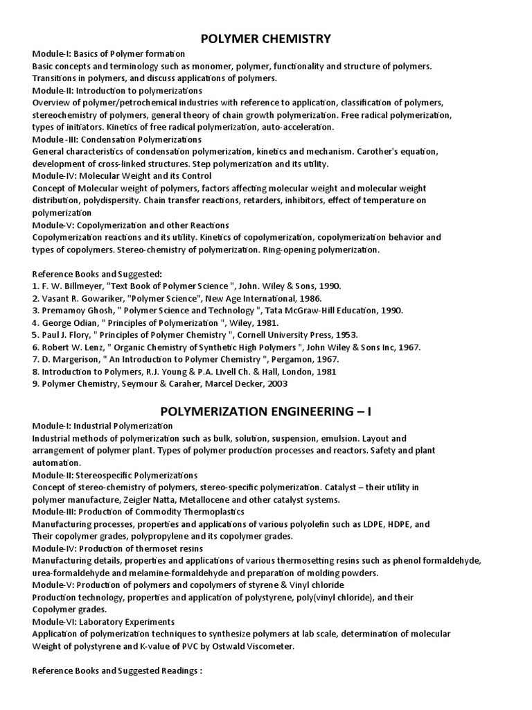 Plastic Syllabus PDF Polymers Copolymer