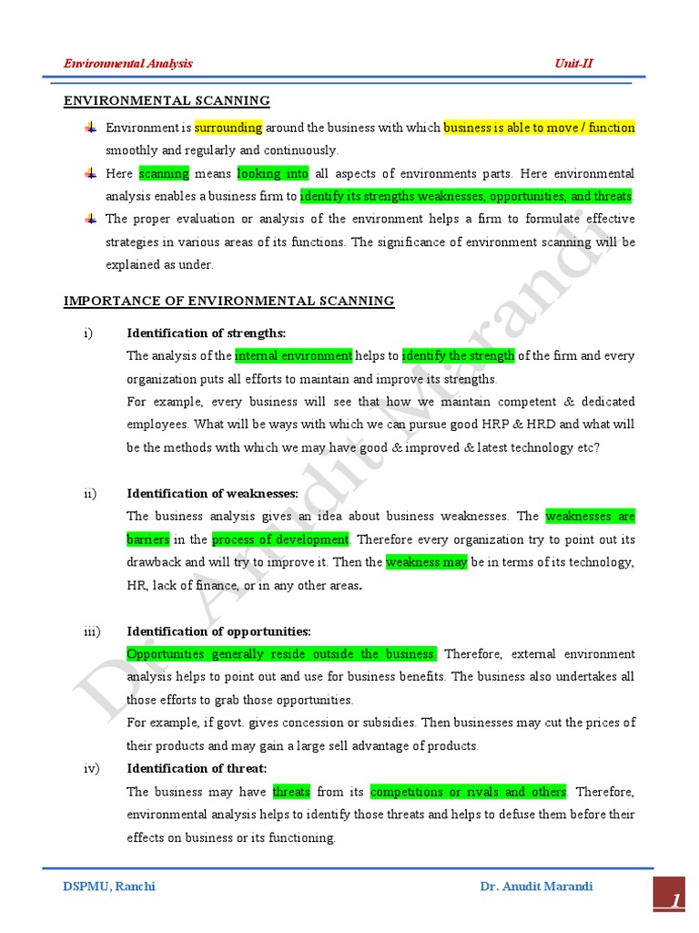 Environmental Scanning Swot Analysis Examples