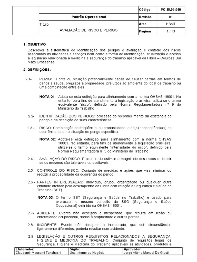 Avaliação de Risco e Perigo no Trabalho | PDF | Avaliação de risco ...