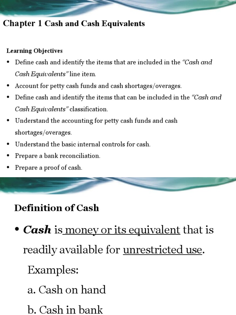 Chapter 1 Cash and Cash Equivalents PDF Debits And Credits Cash