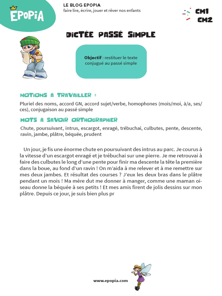 Dictée Passé Simple - CM1-CM2 | PDF