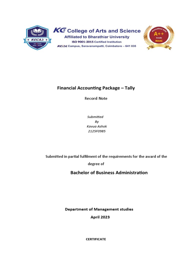 Tally Financial Accounting Record Note | PDF