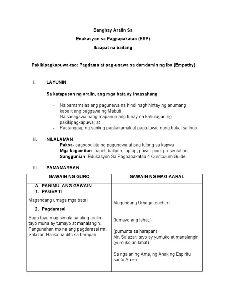 Detailed Lesson plan IN GMRC PDF