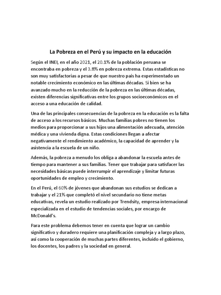 Impacto de la pobreza en educación en Perú | PDF | Ciencias sociales ...