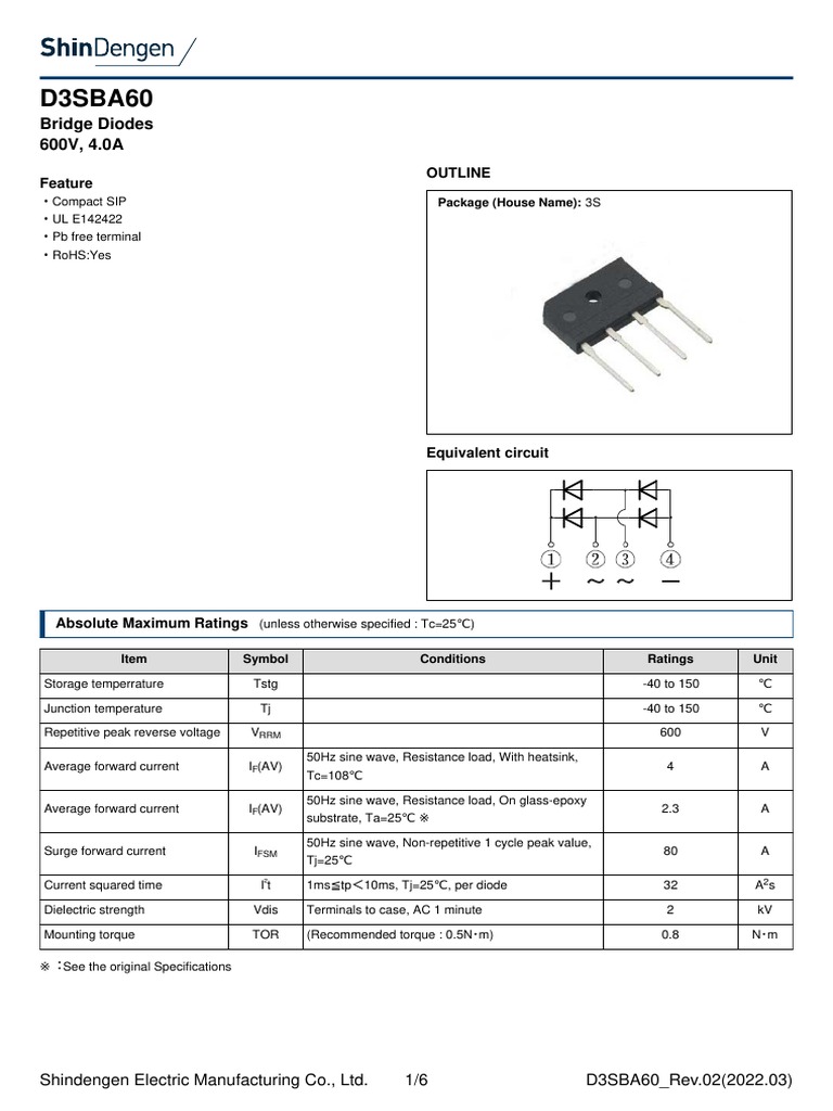 D3SBA60 | PDF | Diode | Reliability Engineering