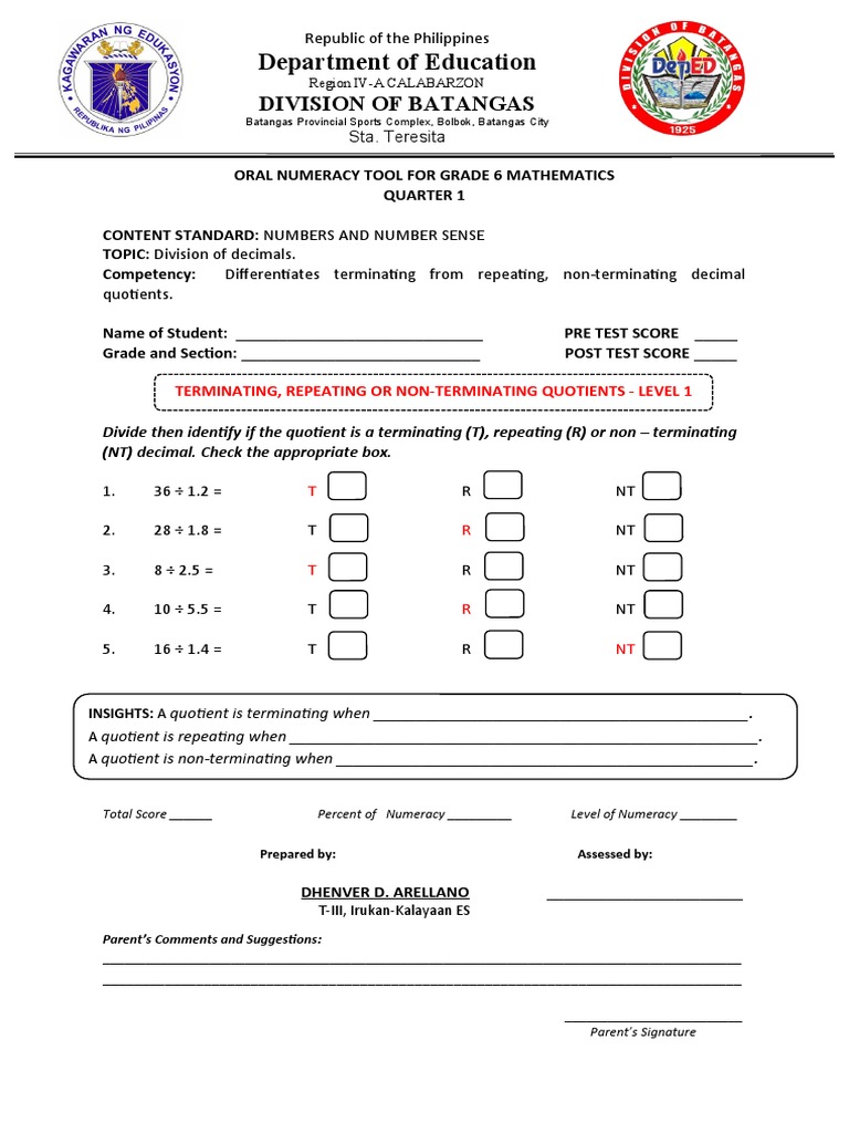 Q1 17 Differentiates Terminating From Repeating Non Terminating Decimal ...