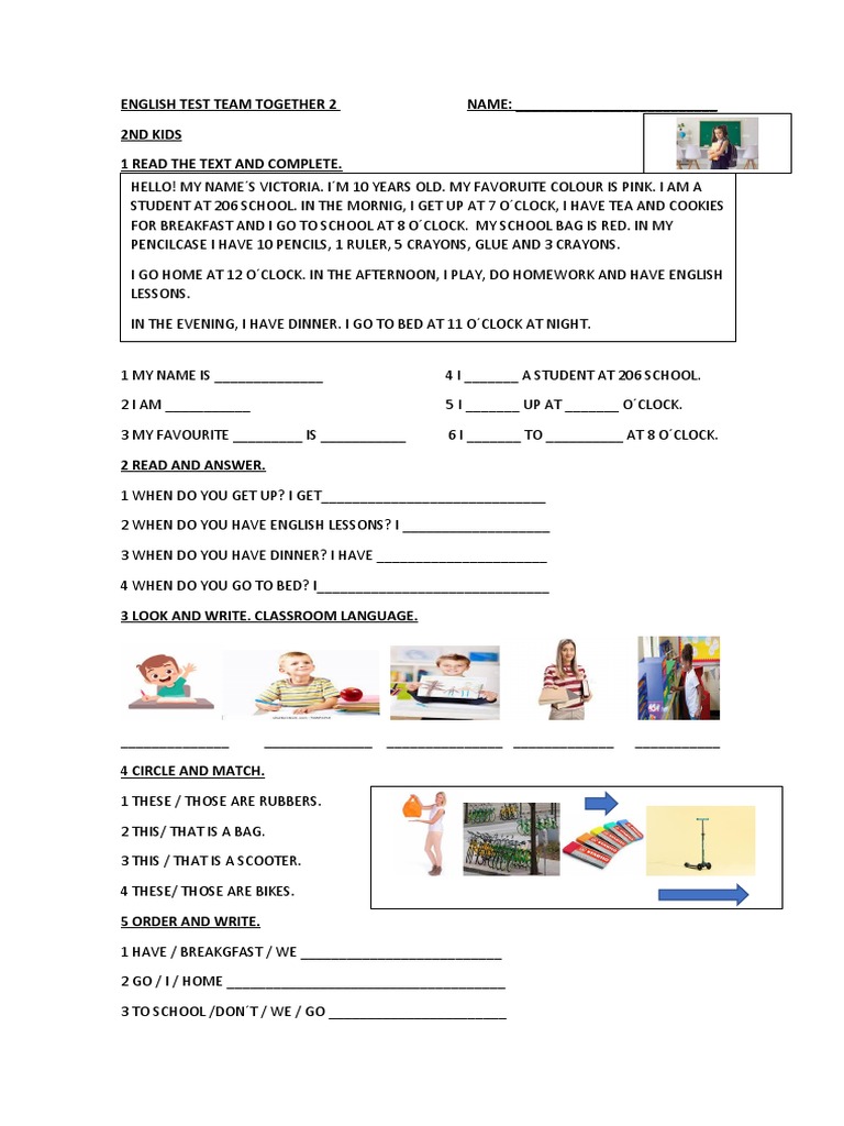 Team Together 2 Unit 1 Test | PDF