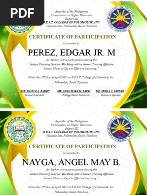 Certificate of participation