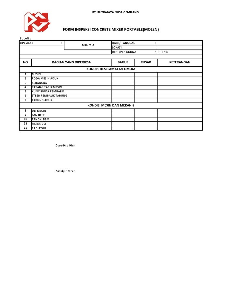 Form Inspeksi Molen Portable | PDF