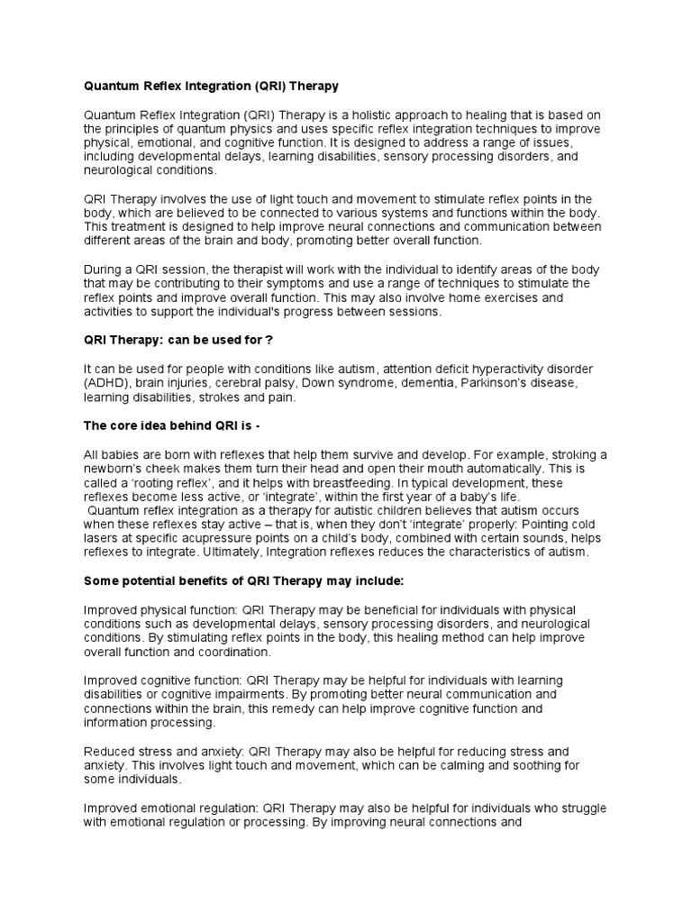 Quantum Reflex Integration | PDF | Autism Spectrum | Attention Deficit ...